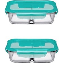 Feyza Design 2'li 600CC Vakumlu Kilitli Cam Saklama Kabı, 2 Bölmeli, Pratik ve Şık