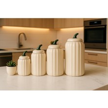 Feyza Design 4 Boy Seramik Kavanoz Seti, Baharat ve Şekerlik, 500-1300 ml