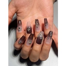 Özgürce F08 M Beden Siyah Ombre Taşlı Protez Jel Tırnak ve Aksesuarlar