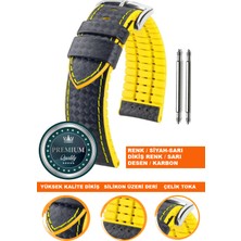  20mm-22mm-24mm saatlerle uyumlu soft silikon deri saat kordonu kayışı ls35-karbon-sarı