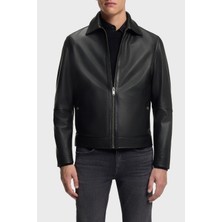 Boss Regular Fit Klasik Yaka Fermuarlı Hakiki Deri Ceket Erkek Deri Ceket 50552141 001