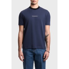 Emporio Armani Logolu % 100 Pamuk Regular Fit Bisiklet Yaka Sırt Baskılı T Shirt Erkek T Shirt EM005257 AF13715 UB130
