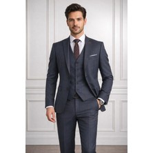 Fabio Cassel Slim Fit  Mono Yaka Çift Yırtmaçlı Astarlı Takım Elbise Yelekli