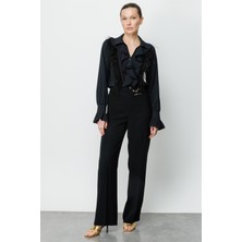 Moda İlgi Moda Ilgi Kadın Beli Metal Toka Detaylı Pantolon 4043 Siyah