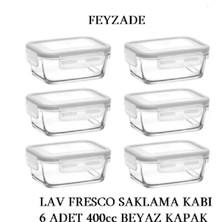 Feyza Design 6'lı Kilitli Cam Saklama Kabı Seti, 400CC, Beyaz Kapakler, Pratik ve Şık