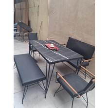 Bengi Ankara Mobilya Masa Sandalye Tk 90605 Penyez  Takım Model Metal Siyah  Suni Deri Balkon-Bahçe
