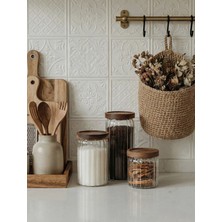 Feyza Design 3'lü Akasya Kapaklı Çizgili Kavanoz Seti, Hacimli ve Şık Tasarım