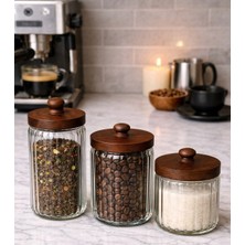 Feyza Design 3’lü Vakumlu Cam Kavanoz Seti, Kapaklı, Çay, Şeker, Kahve, 3 Farklı Boyut
