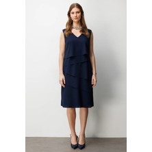 Ekol Kadın Büyük Beden Kolsuz Kat Kat Midi Elbise 6510 Lacivert