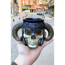 Kingdom Of 3d Boynuzlu Iskelet Kupa El Boyaması Seramik & Polyester Kupa