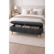 Own Home Sara Sandıklı Puf Bench, Teddy Kumaş Kaplamalı Ahşap Ayaklı Modern Bench Puf