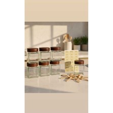 Feyza Design Akasya Kapaklı Cam Baharatlık Seti, Ahşap Kaşık ve Etiketli Düzenli Saklama