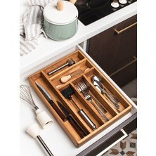 Feyza Design Şık Ahşap Çekmece Içi Organizer, Kaşıklık ve Bıçaklık Düzeni