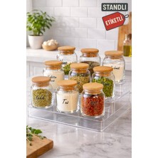 Feyza Design 9’lu Cam Baharatlık Seti, Ahşap Kapak ve Standlı, Estetik ve Pratik Kullanım