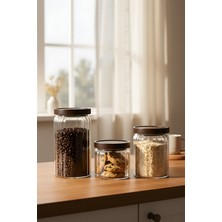 Feyza Design 3'lü Çizgili Cam Kavanoz Seti, Sızdırmaz Kapaklı, Çok Amaçlı Saklama Seti