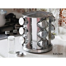 Feyza Design Paslanmaz Metal Döner Cam Baharatlık Seti 12'li, Pratik ve Şık Baharat Organizer