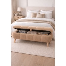 Own Home Sara Sandıklı Puf Bench, Teddy Kumaş Kaplamalı Ahşap Ayaklı Modern Bench Puf