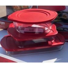 Feyza Design Kırmızı Kapaklı Borcam Seti 3'lü, Dayanıklı ve Şık Mutfak Gereçleri