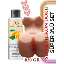 Aşkın Deposu Büyük Boy Çift Işlevli Süper Silikon Yarım Vücut +150ML Mango Aromalı Jel +10 Mod Titreşim ile Beraber Süper