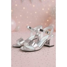 Xo Kids Pony Gümüş Aynalı Kalın Topuklu Kız Çocuk Abiye Ayakkabı