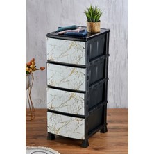 Feyza Design 4 Katlı Mermer Desenli Plastik Komidin, Sebzelik ve Çekmece No:2