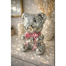 Salish Aynalı Disko Top Ayıcık Dekoratif Biblo – Kurdele Renk Seçenekli  – Doğum Günü, Hediye, Özel Tasarım