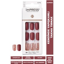 Özgürce Uzun Mat Bordo Simli Kendinden Yapışkanlı Takma Tırnak Seti