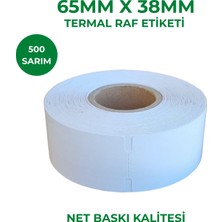 RULORULO 65X38 Termal Karton Raf Etiketi 500 Sarımlık Çentikli 1 Adet Rulo