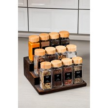 Feyza Design 12'li Bambu Kapaklı Kare Cam Baharatlık Takımı, Şık ve Kullanışlı Set