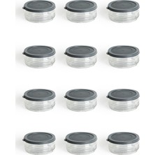 Feyza Design 12'li Premium Kahvaltılık Seti, Gri Kapaklı Hava Geçirmez Cam Saklama Kabı