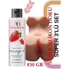 Aşkın Deposu Büyük Boy Çift Işlevli Süper Silikonxxl Yarım Vücut Xxl +150ML Çilekli Jel +10 Mod Titreşim ile Beraber Süper Set 830 gr