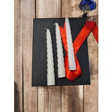 Denic 3'Lü Parlak Beyaz - İtalyan Burgulu - Şamdan Mum- Kıvrımlı Mum-