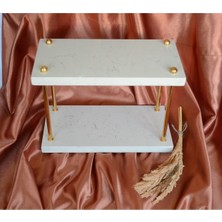 Feyza Design Iki Katlı Kuvars Mermer Çok Amaçlı Organizer, Gold Renkli Mutfak ve Banyo