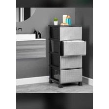 Feyza Design Büyük Boy Siyah Gri 4 Çekmeceli Plastik Komidin ve Sebzelik