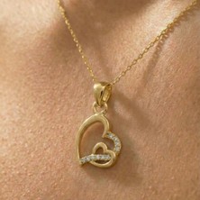 Baleno Concept 925 Ayar Gümüş Iç Içe Geçmiş Çift Kalp Figürlü Zarif Kolye - Sevdiklerinize Özel Anlamlı Hediye