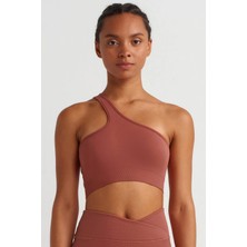 COMEUP Tek Omuzlu Sırtı Ipli Sporcu Sütyeni Kil Kırmızısı