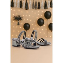 Xo Kids Judy Platin Taşlı Kız Çocuk Topuklu Terlik Ayakkabı