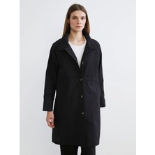 LC Waikiki Lcw Modest Siyah Gömlek Yaka Kadın Yağmurluk