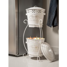 Feyza Design Iki Katlı Metal Sebzelik, Patates ve Soğanlık, Beyaz Renk