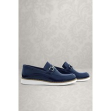 Xo Kids Rakerplus Hakiki Deri Lacivert Rugan Beyaz Tabanlı Loafer Çocuk Klasik Ayakkabı