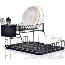 Feyza Design Iki Katlı Siyah Paslanmaz Modüler Tabaklık Bulaşıklık