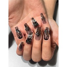 Özgürce Şeffaf Siyah Ombre Taşlı Takma Tırnak, Şık ve Kolay Kullanım