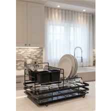 Feyza Design Iki Katlı Metal Bulaşıklık, Tepsili, Paslanmaz, Kaşıklıklı, Kurutmalık