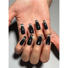 Özgürce 600 M Beden Düz Siyah Gümüş Kedi Gözü French Protez Jel Takma Tırnak