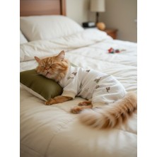 Kemique Teddy Bear Chic Kedi Uyku Seti | Penye Kedi Tulum ve Mini Yastık Takımı | Pamuklu | Tüy Dökülmesini Azaltır |