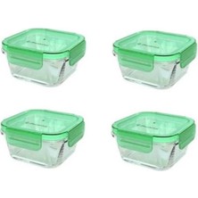 Feyza Design Mini Vakumlu Saklama Kabı, 4'lü Set, Cam, 355CC, Kelepçeli