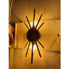 Rustik Ahşap Güneş Duvar Apliği – Çift Işıklı Dekoratif Model