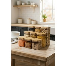 Feyza Design Bambu Kapaklı Saklama Kabı Seti, 9'lu, Çeşitli Boyutlar