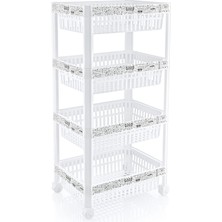 Feyza Design Çok Katlı Plastik Mutfak ve Banyo Düzenleyici Beyaz Desenli