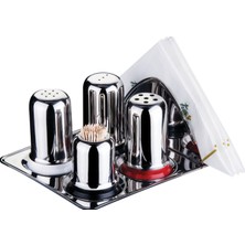 Feyza Design Paslanmaz Çelik 6 Parça Baharat, Tuzluk, Peçetelik ve Kürdanlık Takımı